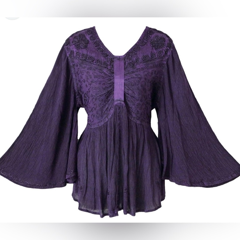 Braja Renaissance Boho Crepe Blouse with Bell Sleeve Size M